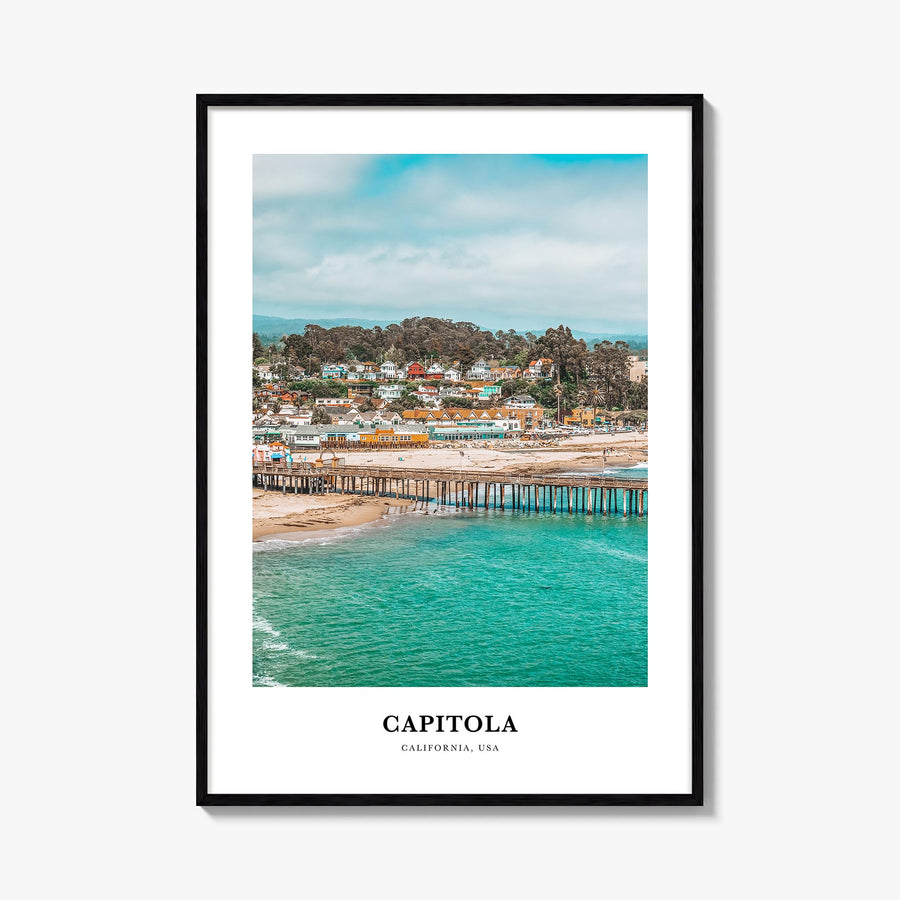 Capitola colorful classic poster of California, USA – vertical wall art, unframed print shown in interior mockup