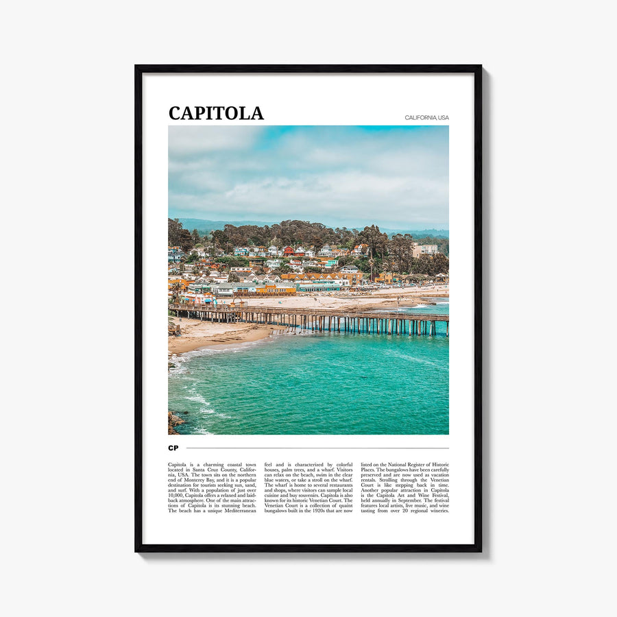 Capitola colorful travel poster of California, USA – vertical wall art, unframed print shown in interior mockup