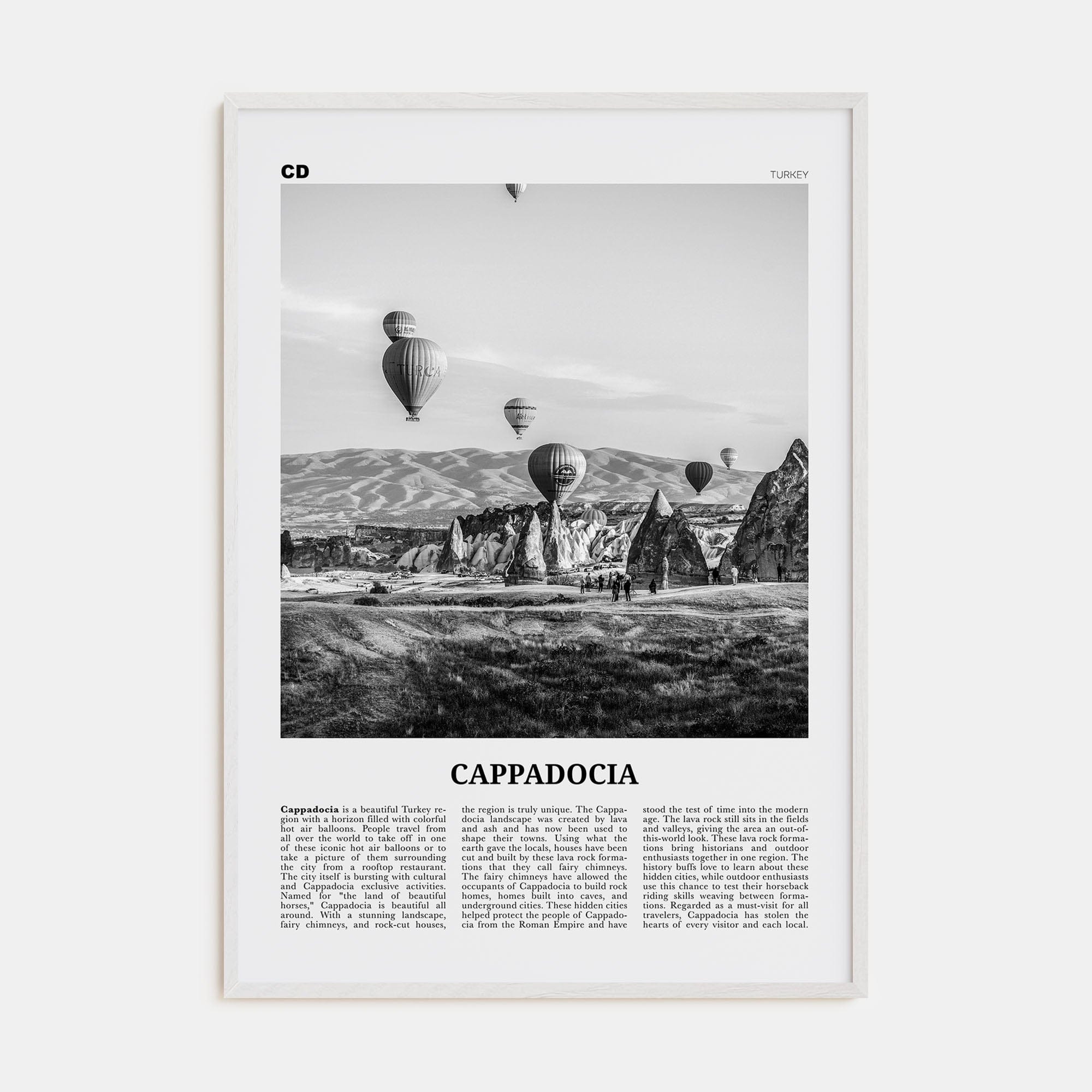 Cappadocia Poster White Wood / 8x12 in Nbourhood Travel B&W Poster