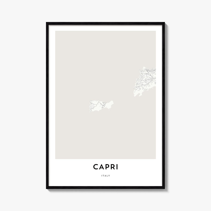 Capri black & white map poster of Italy – vertical wall art, unframed print shown in interior mockup