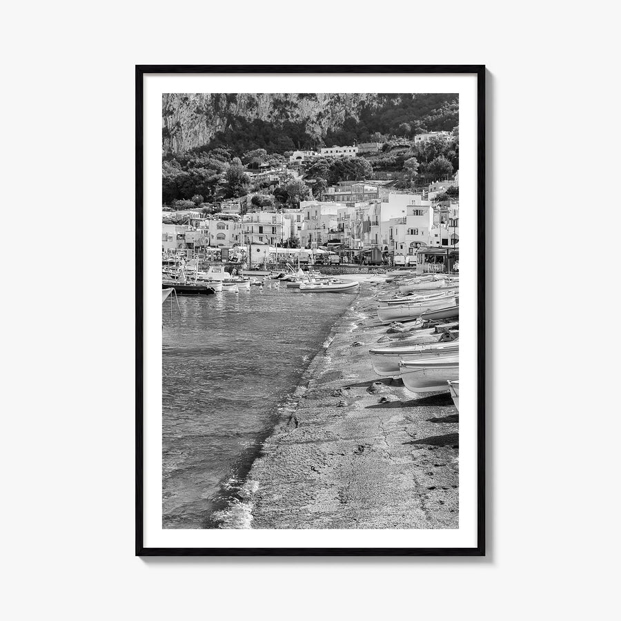 Capri black & white photo poster of Italy – vertical wall art, unframed print shown in interior mockup