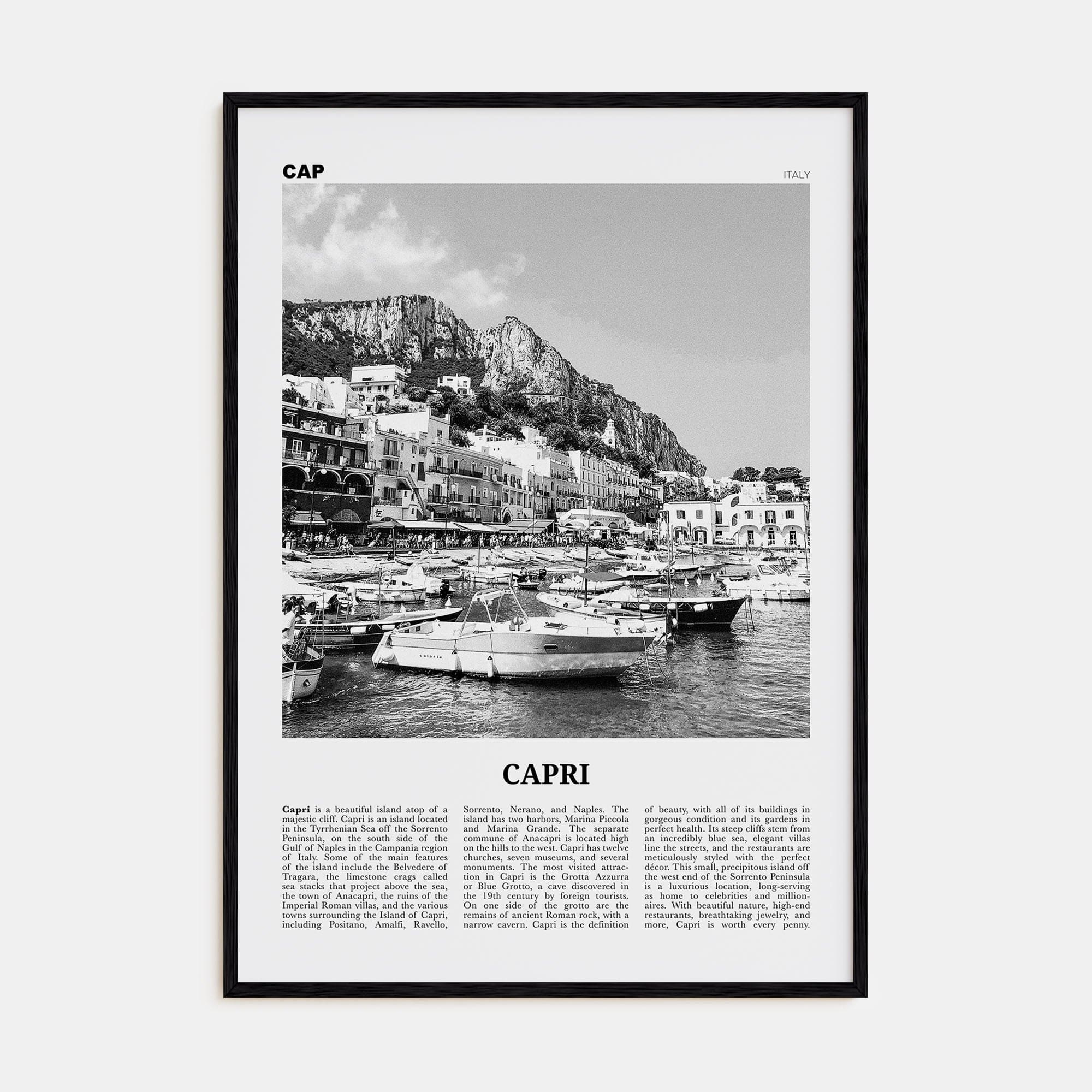 Capri Poster Black Wood / 8x12 in Nbourhood Travel B&W Poster