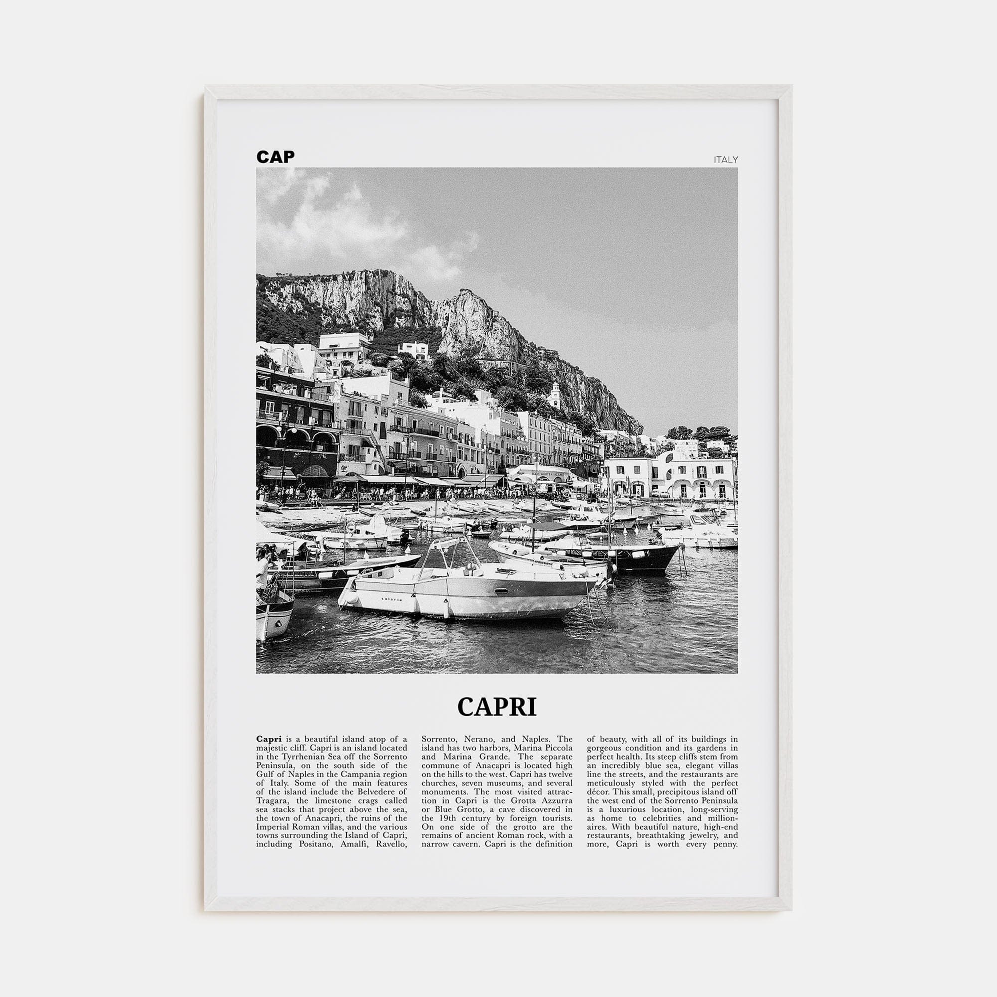 Capri Poster White Wood / 8x12 in Nbourhood Travel B&W Poster