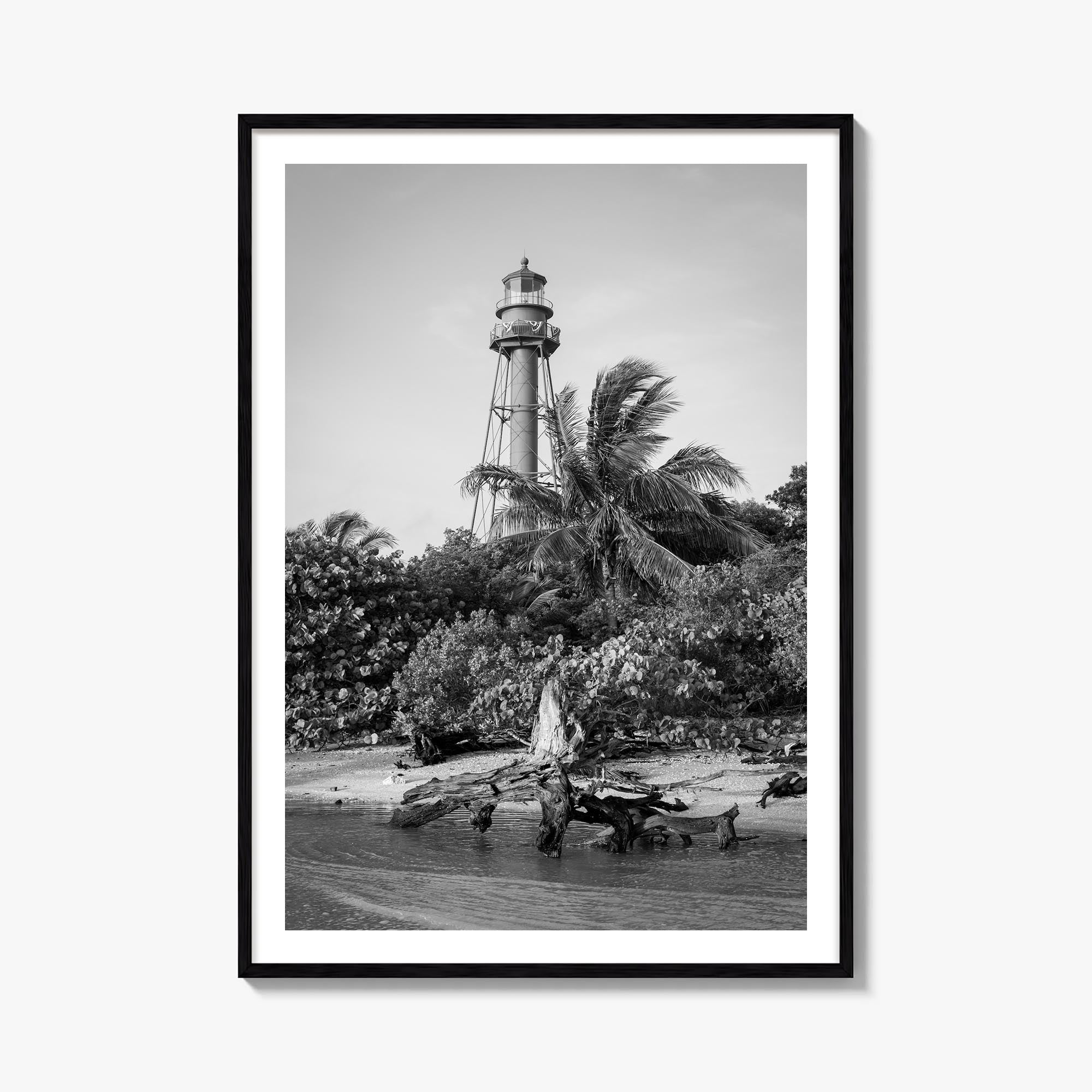 Captiva black & white photo poster of Florida, USA – vertical wall art, unframed print shown in interior mockup