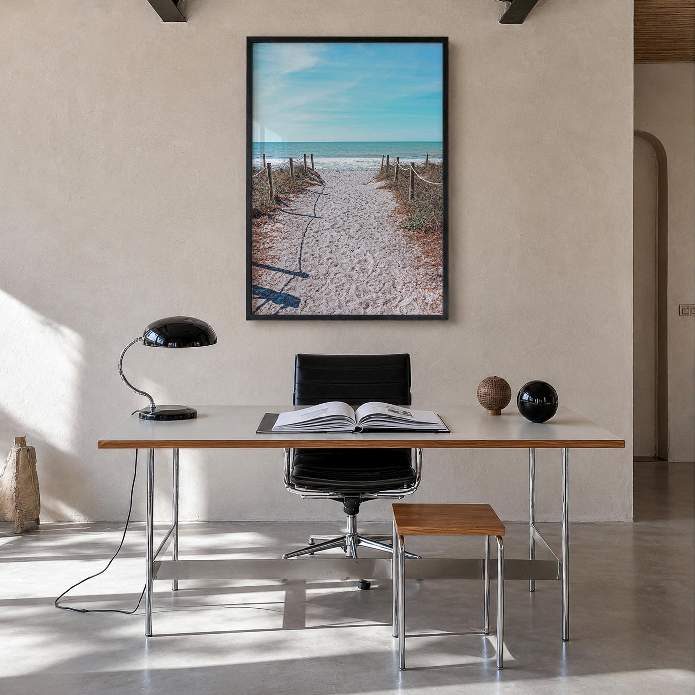 Captiva colorful photo poster of Florida, USA – vertical wall art in black wood frame, hanging on wall