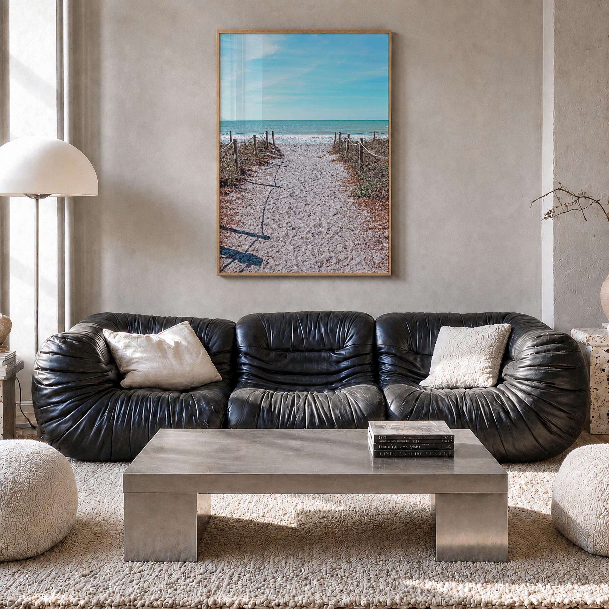 Captiva colorful photo poster of Florida, USA – vertical wall art in natural wood frame, hanging on wall