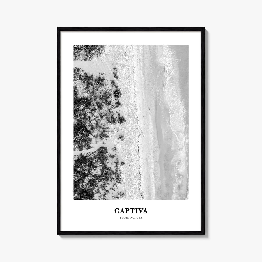 Captiva no. 1 black & white classic poster of Florida, USA – vertical wall art, unframed print shown in interior mockup