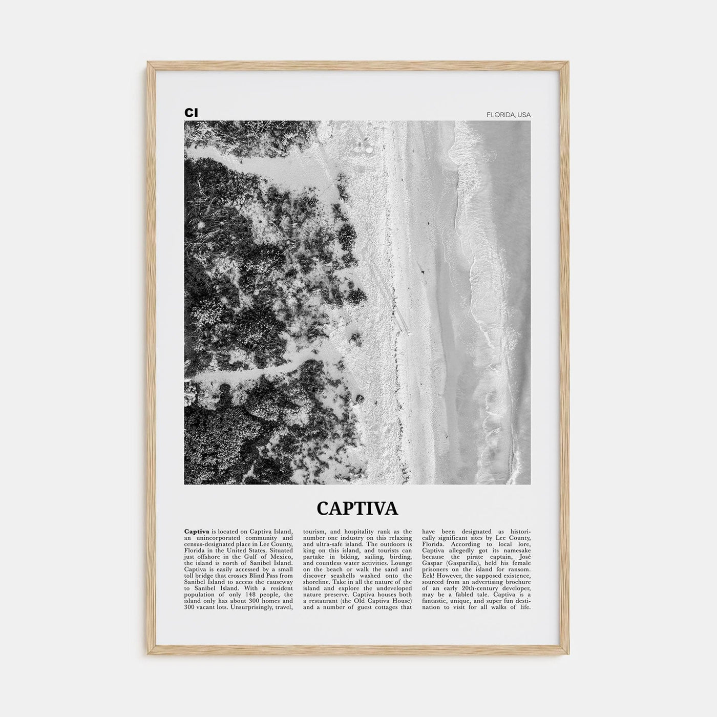 Captiva No 1 Poster Natural Wood / 8x12 in Nbourhood Travel B&W Poster