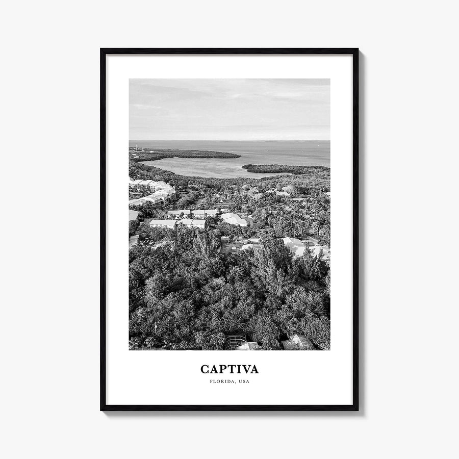 Captiva no. 2 black & white classic poster of Florida, USA – vertical wall art, unframed print shown in interior mockup
