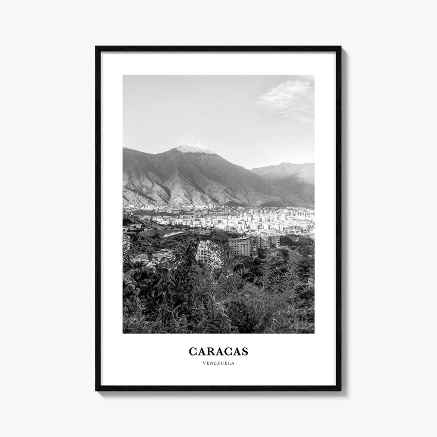 Caracas no. 1 black & white classic poster of Venezuela – vertical wall art, unframed print shown in interior mockup