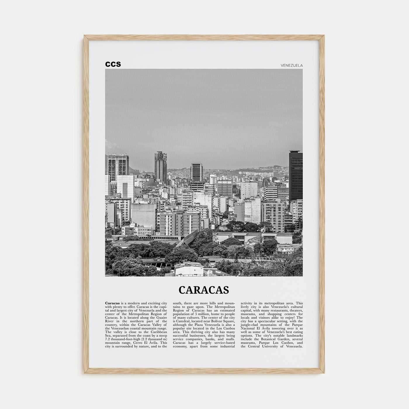 Caracas No 1 Poster Natural Wood / 8x12 in Nbourhood Travel B&W Poster