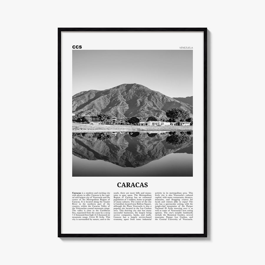Caracas no. 3 black & white newspaper poster of Venezuela – vertical wall art, unframed print shown in interior mockup