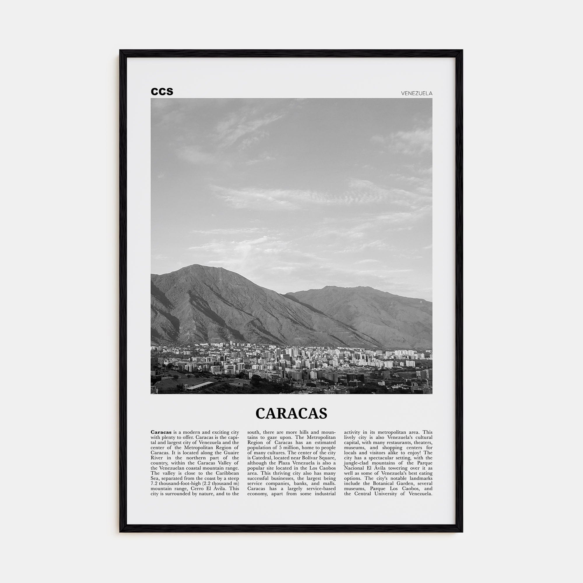 Caracas No 4 Poster Black Wood / 8x12 in Nbourhood Travel B&W Poster