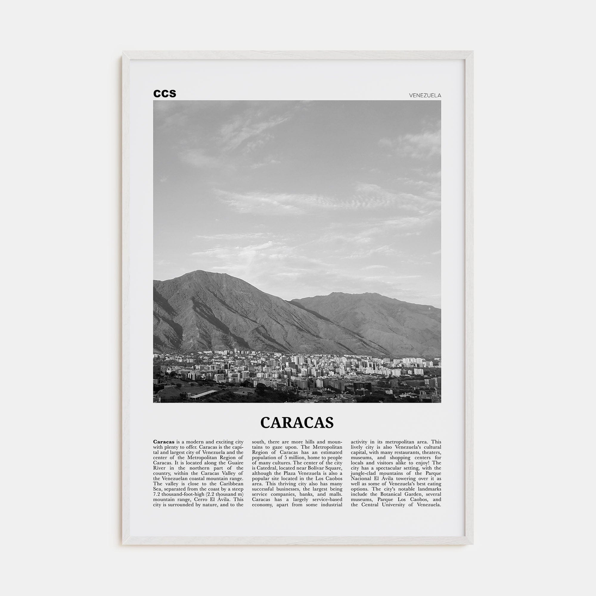 Caracas No 4 Poster White Wood / 8x12 in Nbourhood Travel B&W Poster