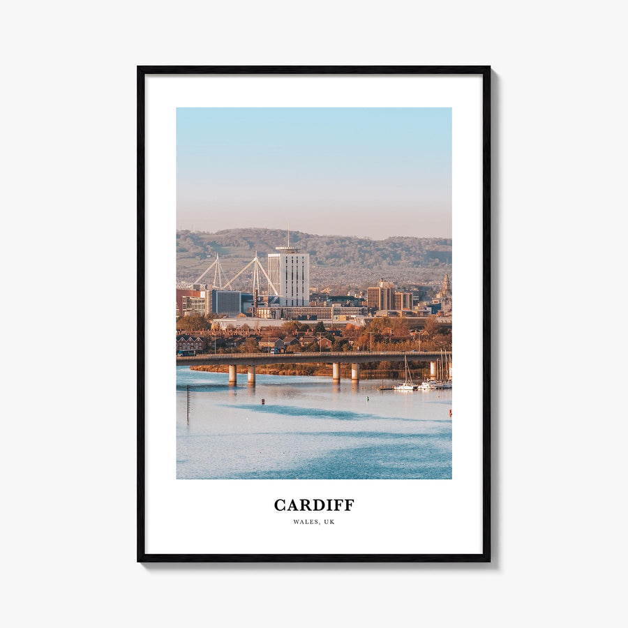 Cardiff colorful classic poster of Wales, UK – vertical wall art, unframed print shown in interior mockup