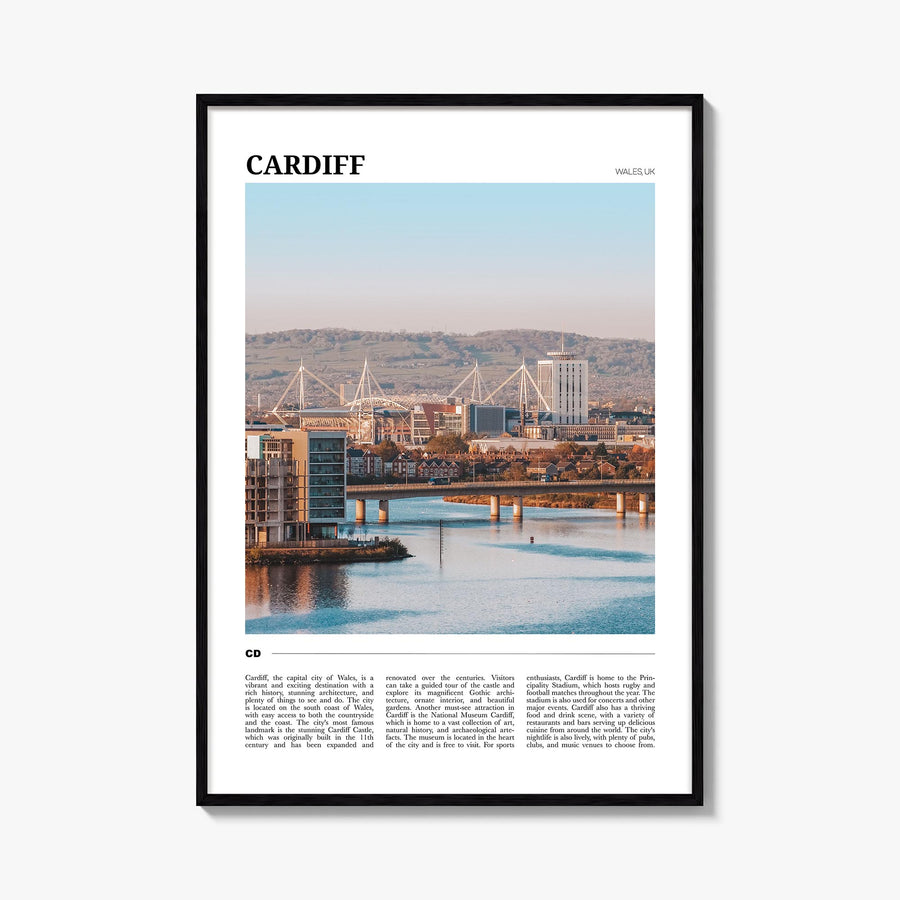 Cardiff colorful travel poster of Wales, UK – vertical wall art, unframed print shown in interior mockup