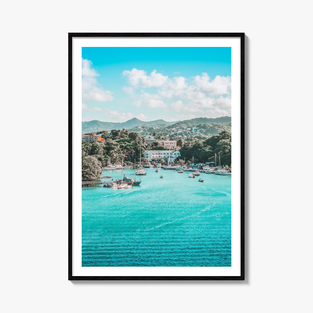 Caribbean colorful photo poster of World – vertical wall art, unframed print shown in interior mockup