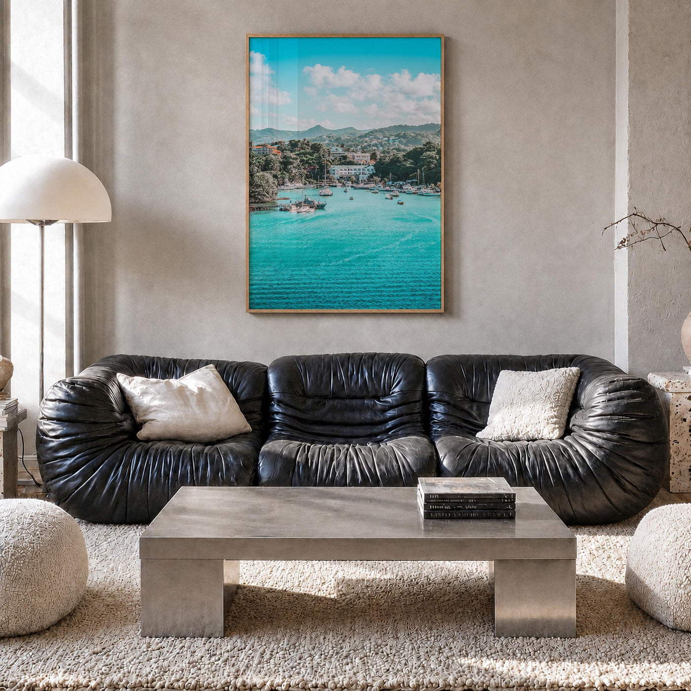 Caribbean colorful photo poster of World – vertical wall art in natural wood frame, hanging on wall