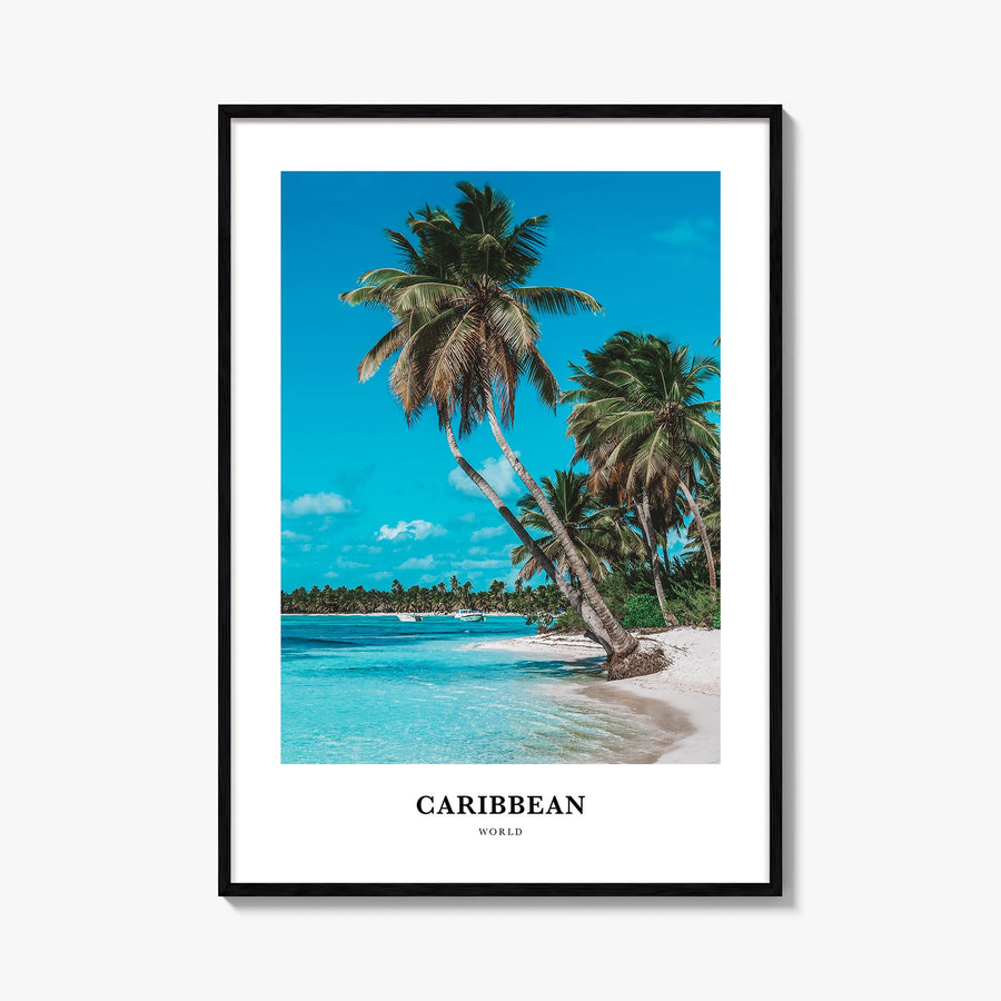 Caribbean no. 1 colorful classic poster of World – vertical wall art, unframed print shown in interior mockup