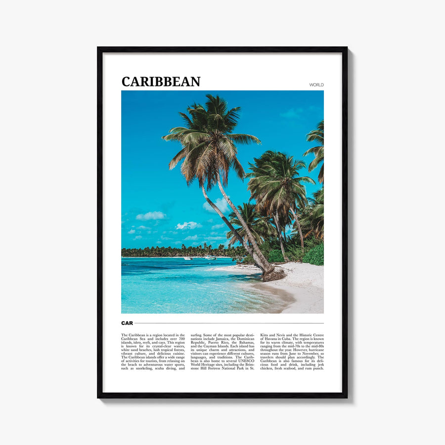 Caribbean no. 1 colorful travel poster of World – vertical wall art, unframed print shown in interior mockup