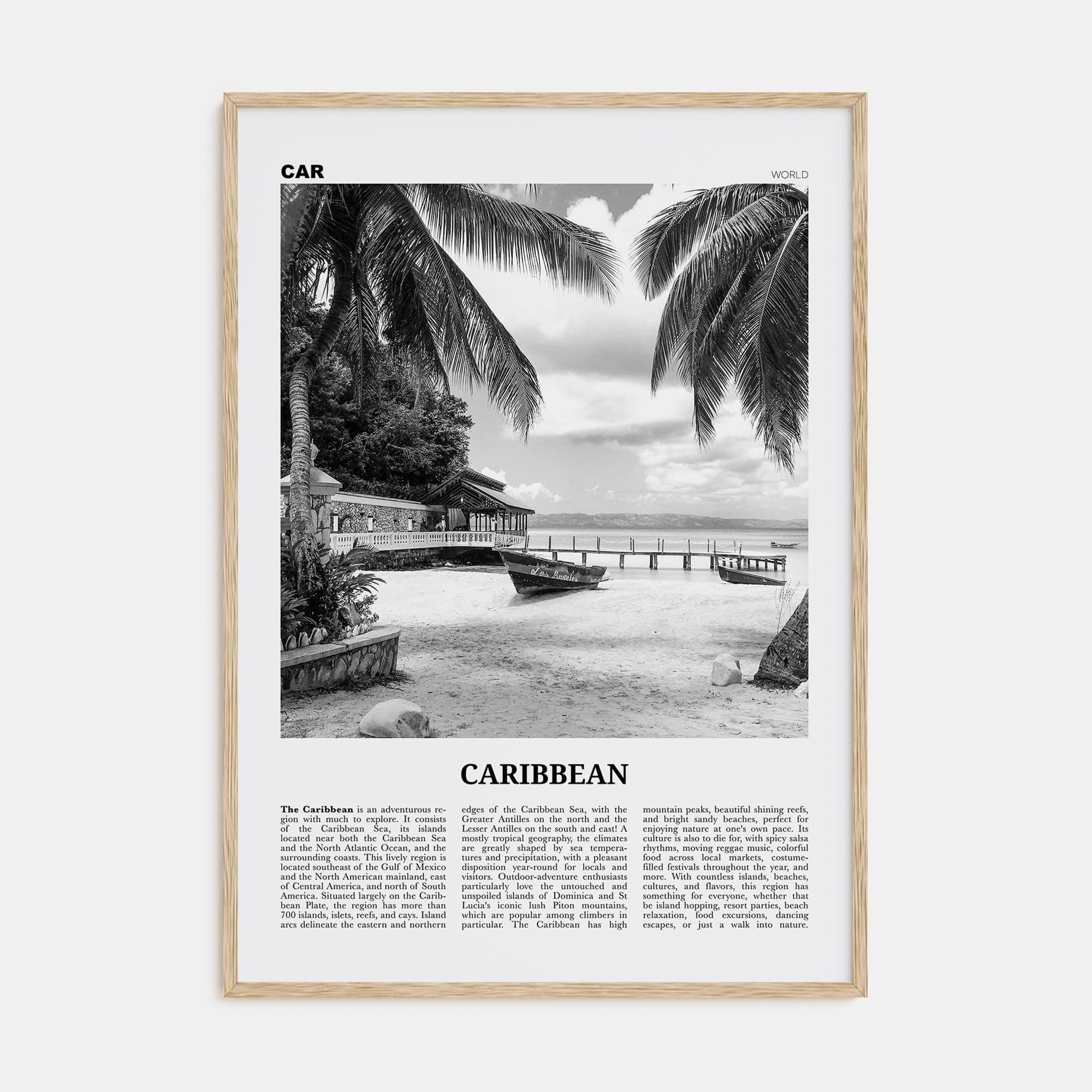 Caribbean No 1 Poster Natural Wood / 8x12 in Nbourhood Travel B&W Poster