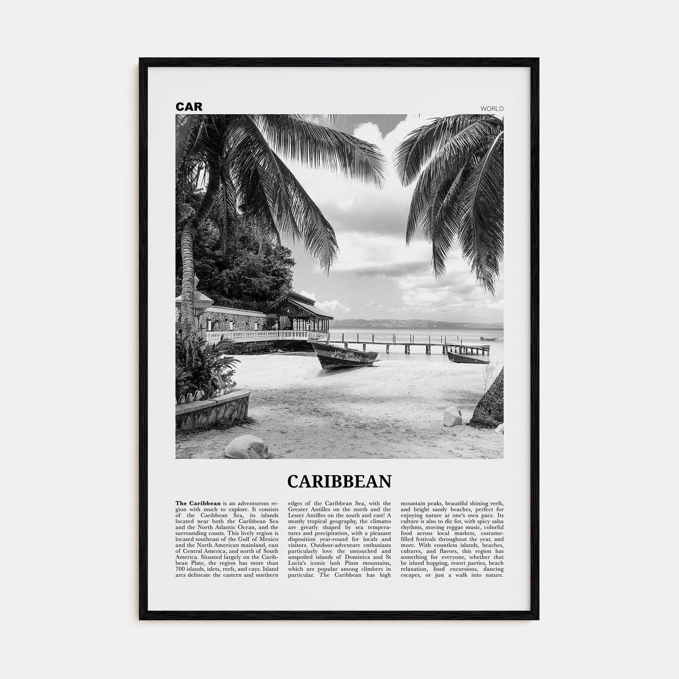 Caribbean No 1 Poster Black Wood / 8x12 in Nbourhood Travel B&W Poster