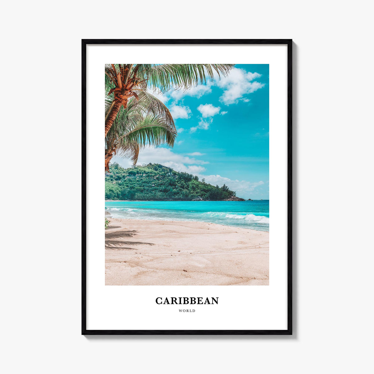 Caribbean no. 2 colorful classic poster of World – vertical wall art, unframed print shown in interior mockup