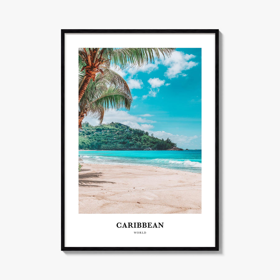Caribbean no. 2 colorful classic poster of World – vertical wall art, unframed print shown in interior mockup