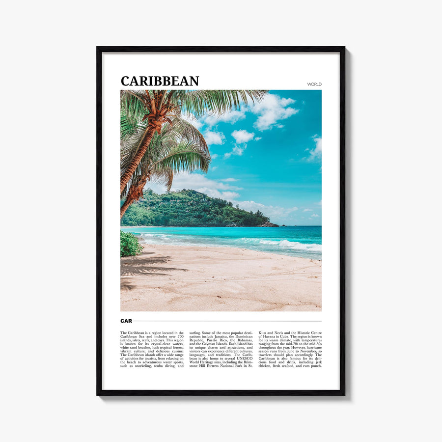 Caribbean no. 2 colorful travel poster of World – vertical wall art, unframed print shown in interior mockup