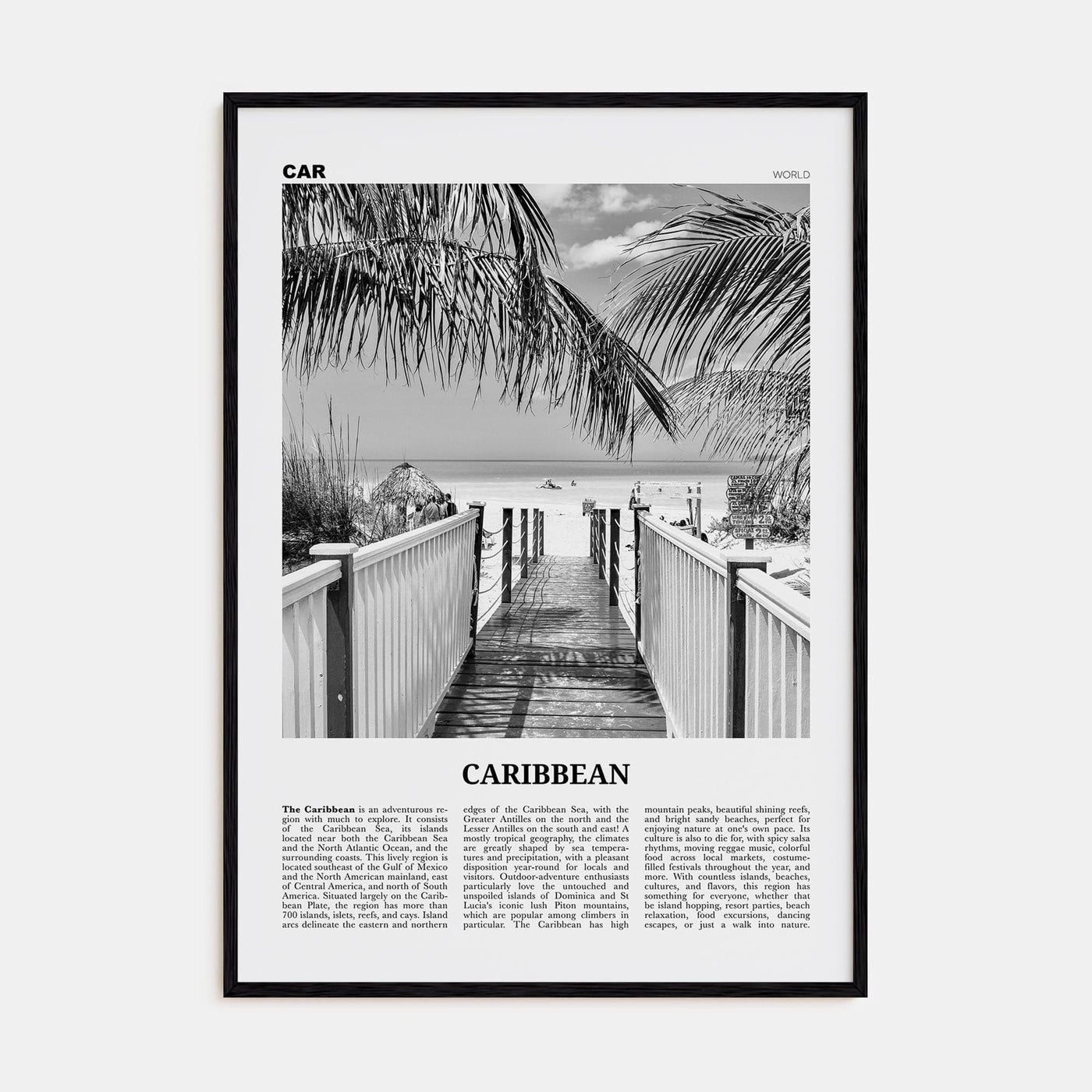 Caribbean No 2 Poster Black Wood / 8x12 in Nbourhood Travel B&W Poster