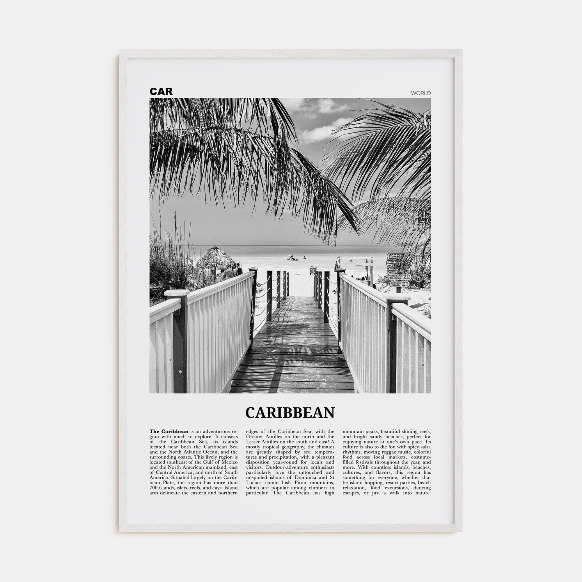 Caribbean No 2 Poster White Wood / 8x12 in Nbourhood Travel B&W Poster