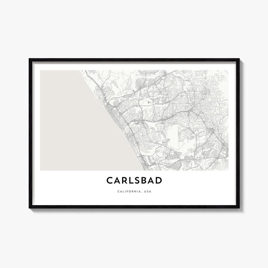 Carlsbad black & white map poster of California, USA – horizontal wall art, unframed print shown in interior mockup