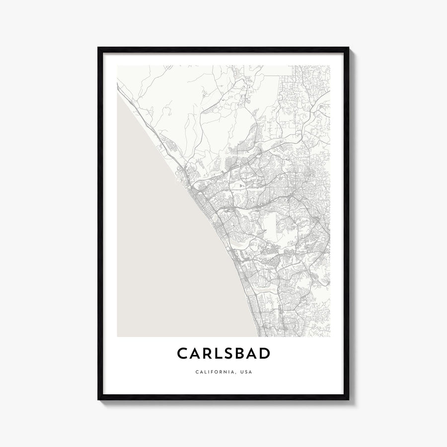 Carlsbad black & white map poster of California, USA – vertical wall art, unframed print shown in interior mockup
