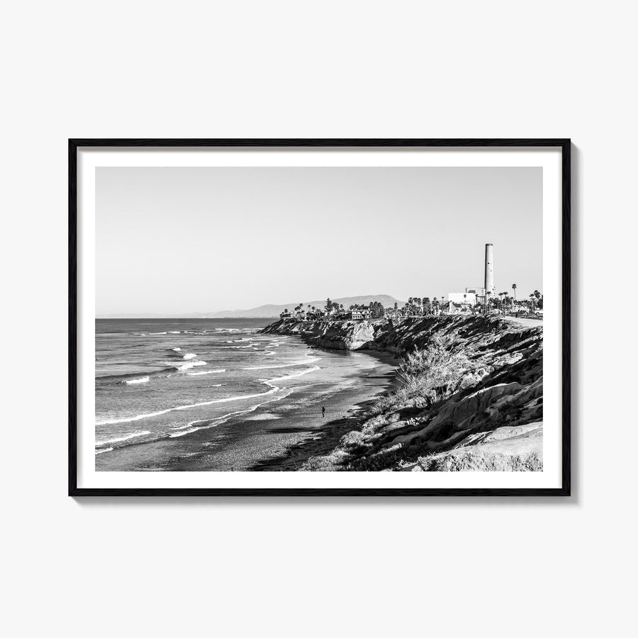 Carlsbad black & white photo poster of California, USA – horizontal wall art, unframed print shown in interior mockup