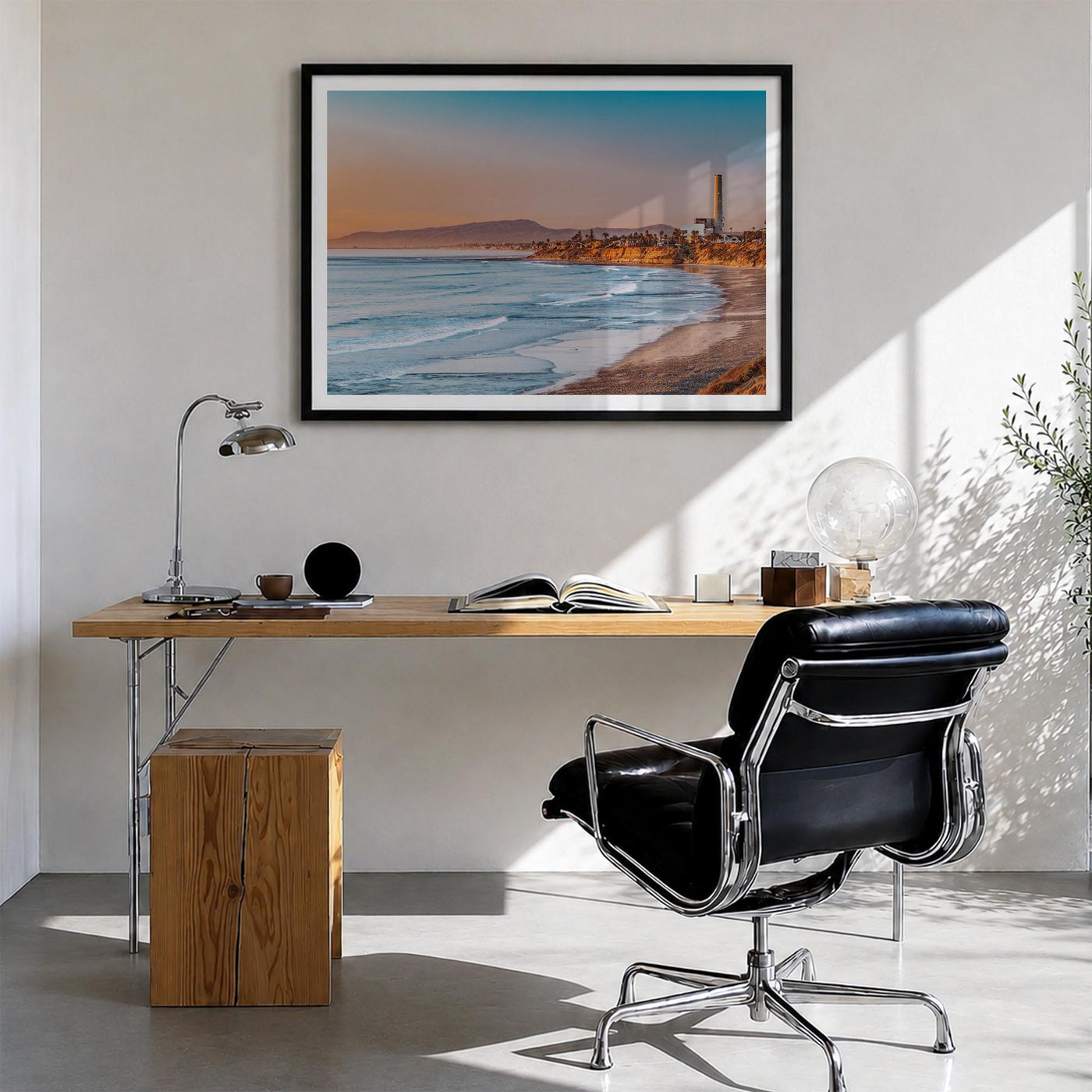 Carlsbad colorful photo poster of California, USA – horizontal wall art in black wood frame with white border, hanging on wal