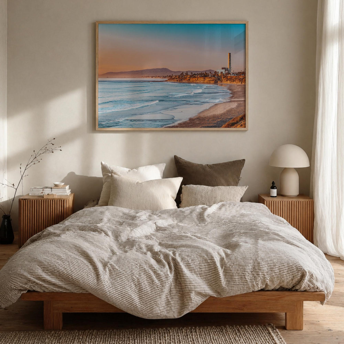 Carlsbad colorful photo poster of California, USA – horizontal wall art in natural wood frame, hanging on wall