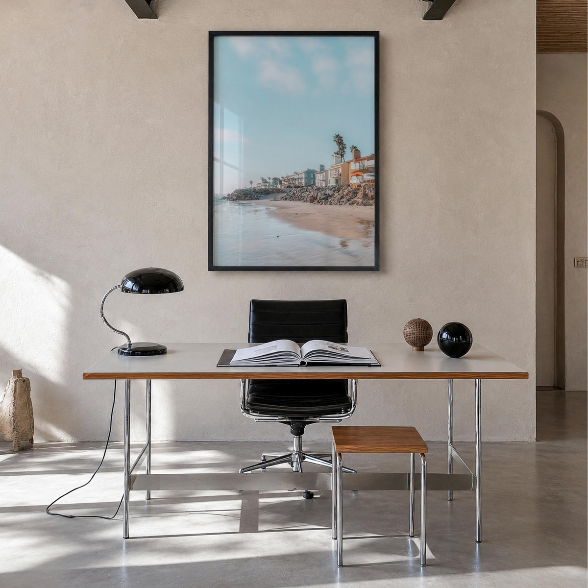 Carlsbad no. 1 colorful photo poster of California, USA – vertical wall art in black wood frame, hanging on wall