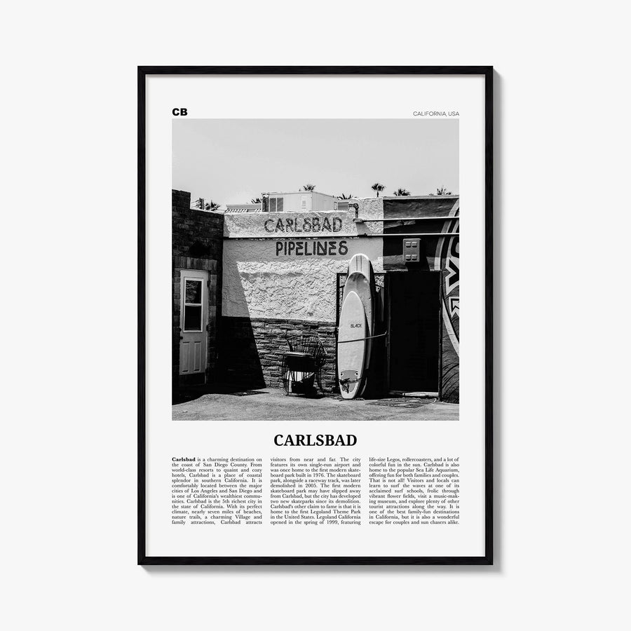 Carlsbad no. 2 black & white newspaper poster of California, USA – vertical wall art, unframed print shown in interior mockup