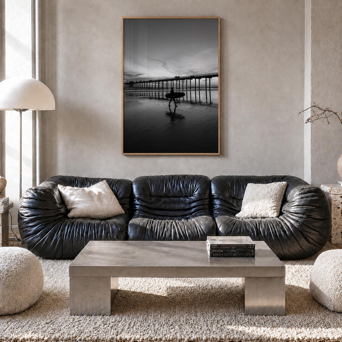Carlsbad no. 2 black & white photo poster of California, USA – vertical wall art in natural wood frame, hanging on wall