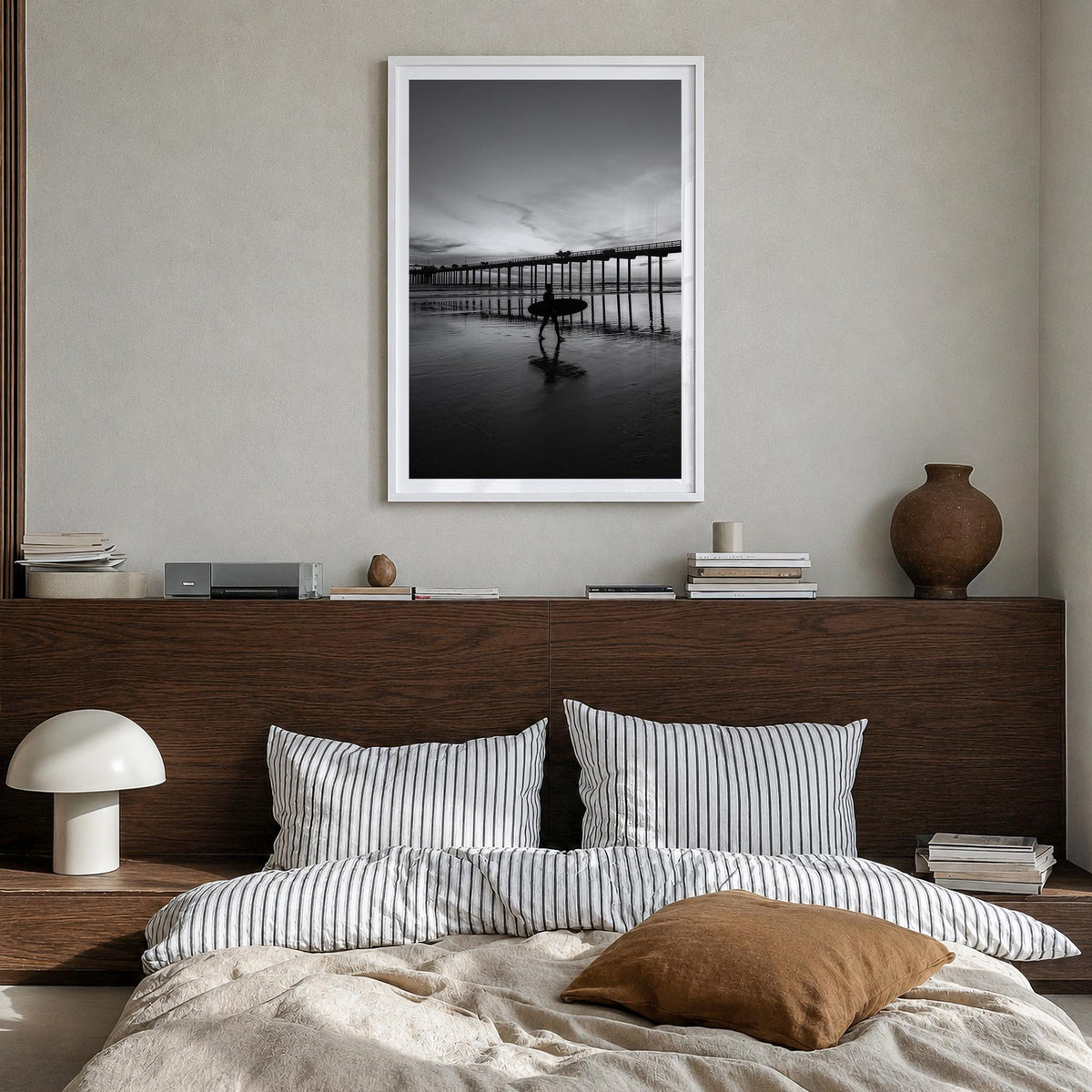 Carlsbad no. 2 black & white photo poster of California, USA – vertical wall art in white wood frame with white border, hangi