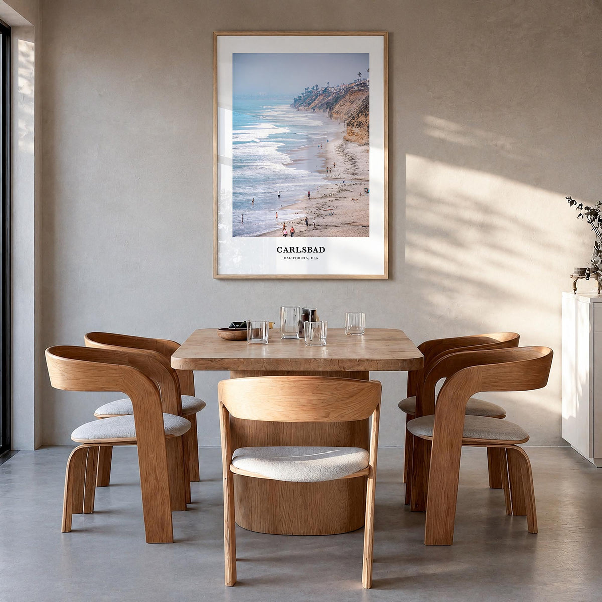 Carlsbad no. 2 colorful classic poster of California, USA – vertical wall art in natural wood frame, hanging on wall