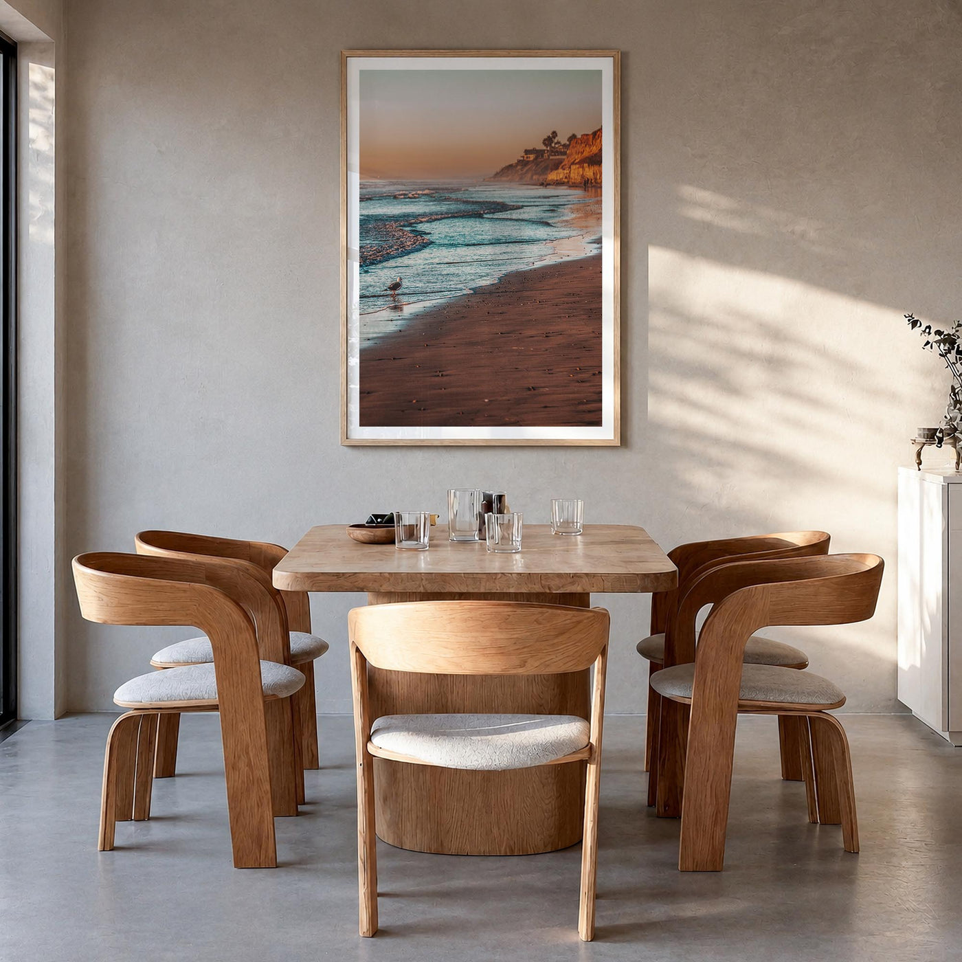 Carlsbad no. 2 colorful photo poster of California, USA – vertical wall art in natural wood frame with white border, hanging 