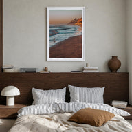 Carlsbad no. 2 colorful photo poster of California, USA – vertical wall art in white wood frame with white border, hanging on