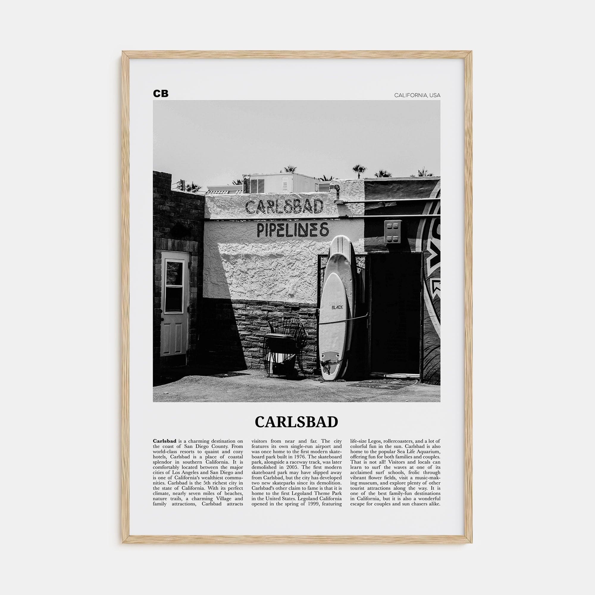 Carlsbad No 2 Poster Natural Wood / 8x12 in Nbourhood Travel B&W Poster