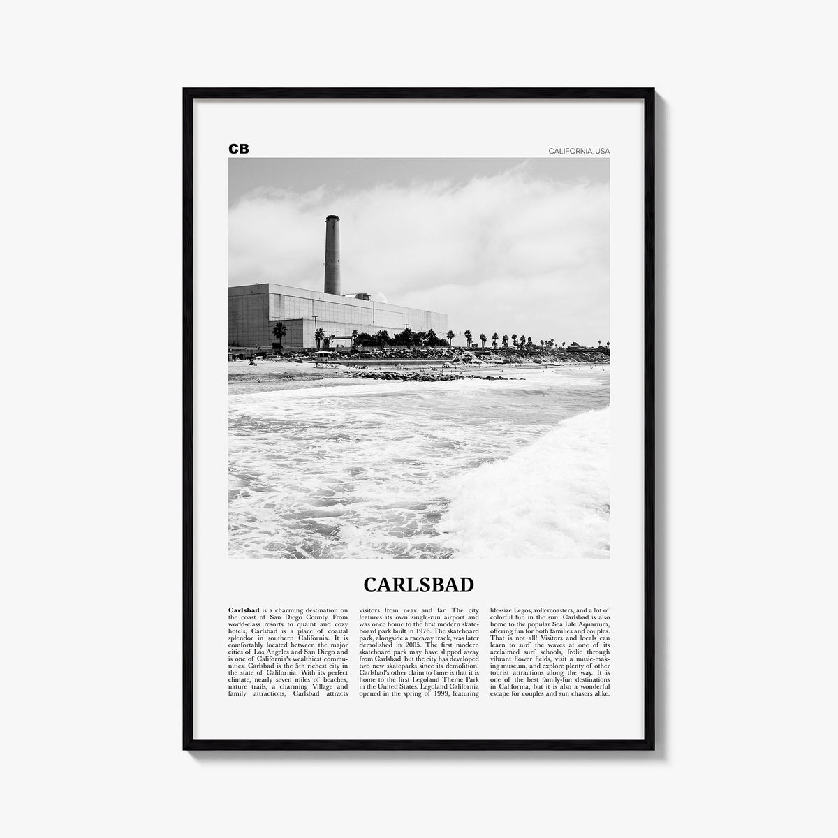 Carlsbad no. 3 black & white newspaper poster of California, USA – vertical wall art, unframed print shown in interior mockup
