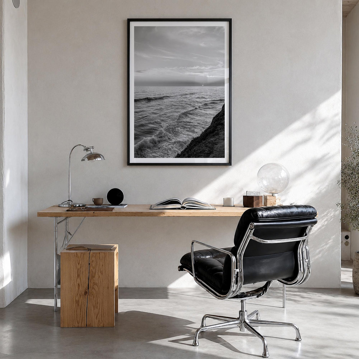 Carlsbad no. 3 black & white photo poster of California, USA – vertical wall art in black wood frame with white border, hangi