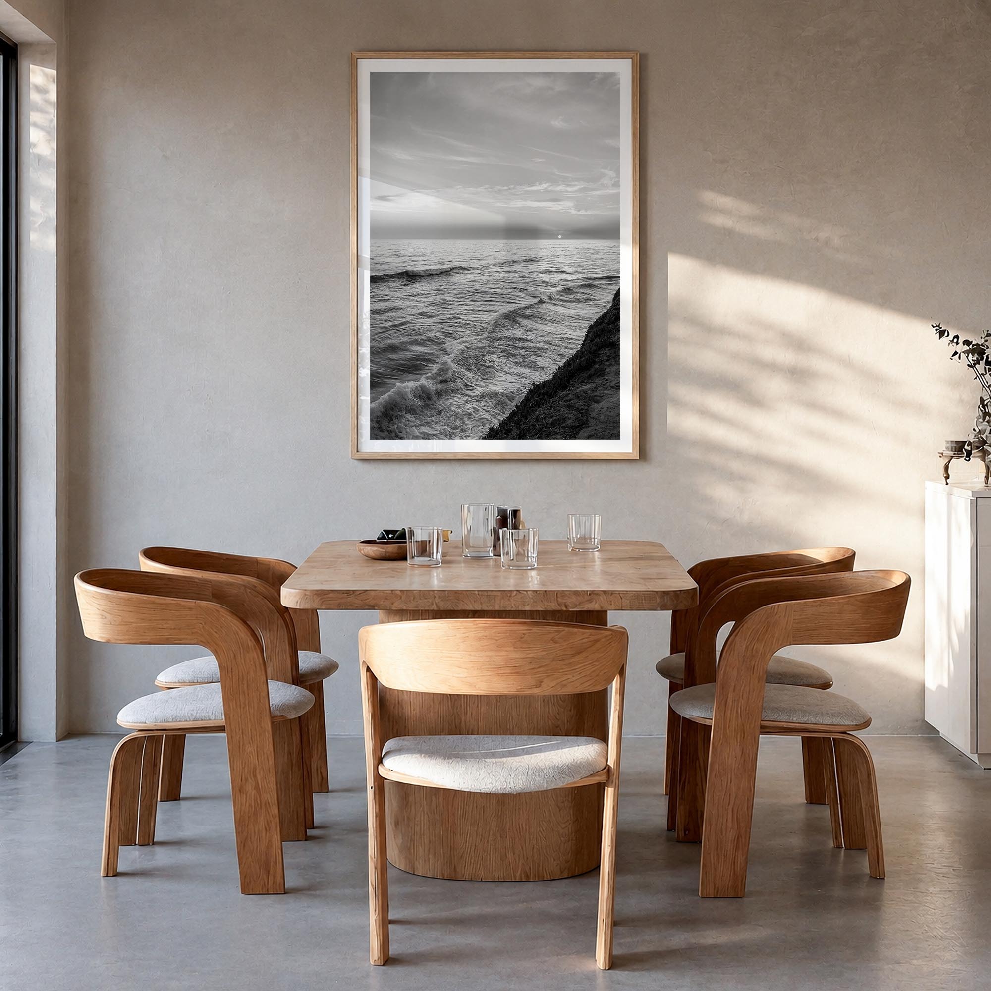 Carlsbad no. 3 black & white photo poster of California, USA – vertical wall art in natural wood frame with white border, han