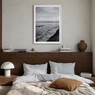 Carlsbad no. 3 black & white photo poster of California, USA – vertical wall art in white wood frame with white border, hangi