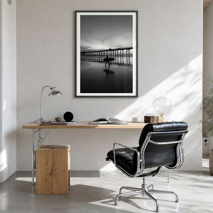 Carlsbad Photo No 2 Poster in a black wood frame, hanging in a bright home office, white border
