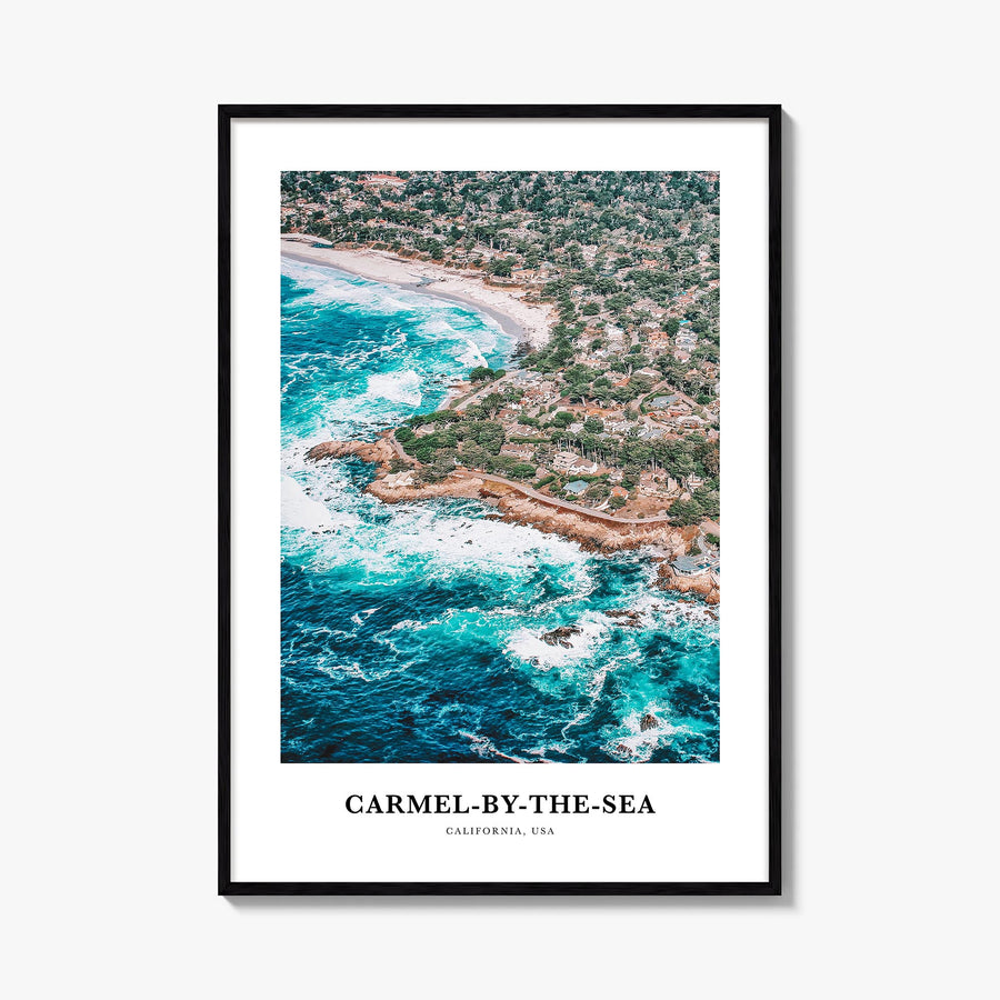 Carmel-by-the-Sea colorful classic poster of California, USA – vertical wall art, unframed print shown in interior mockup